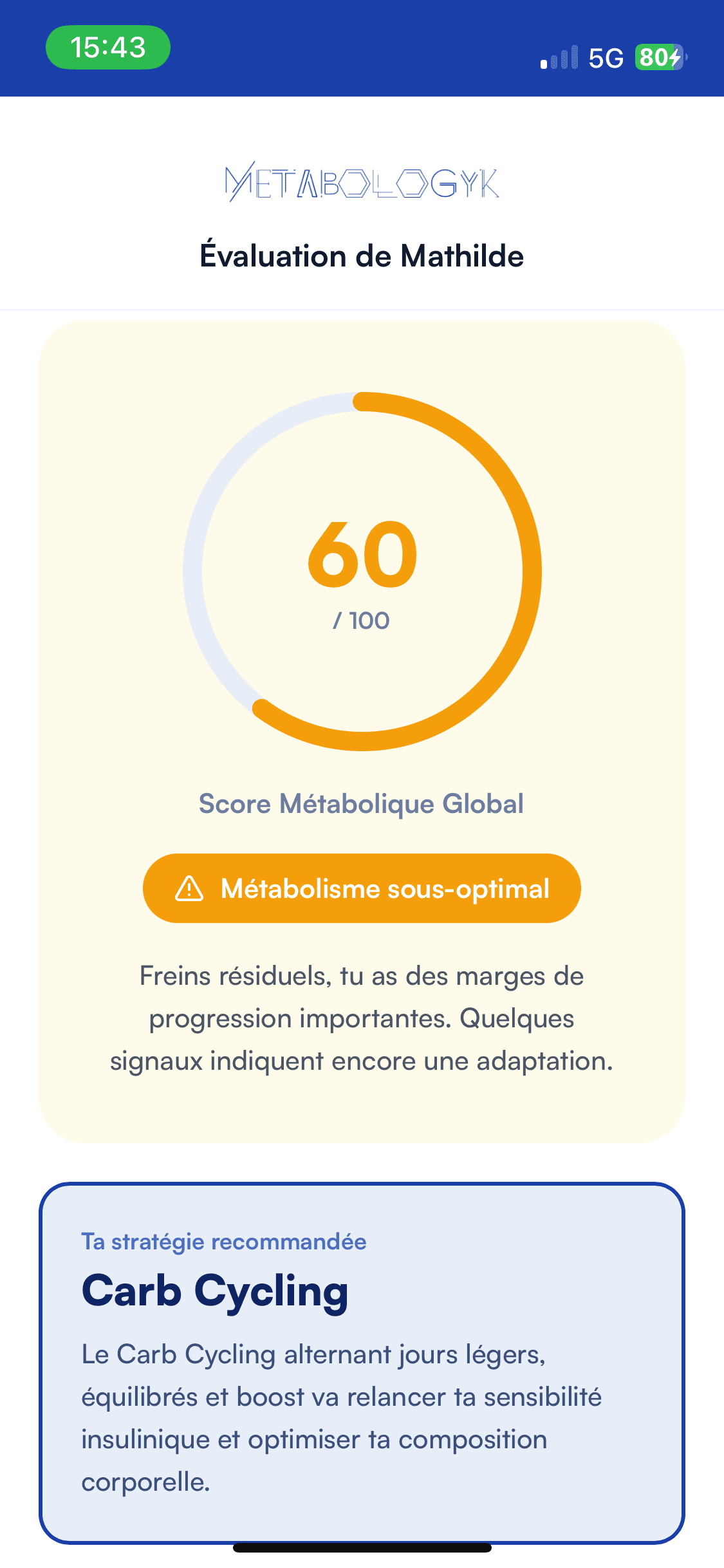 Score métabolique sur 100